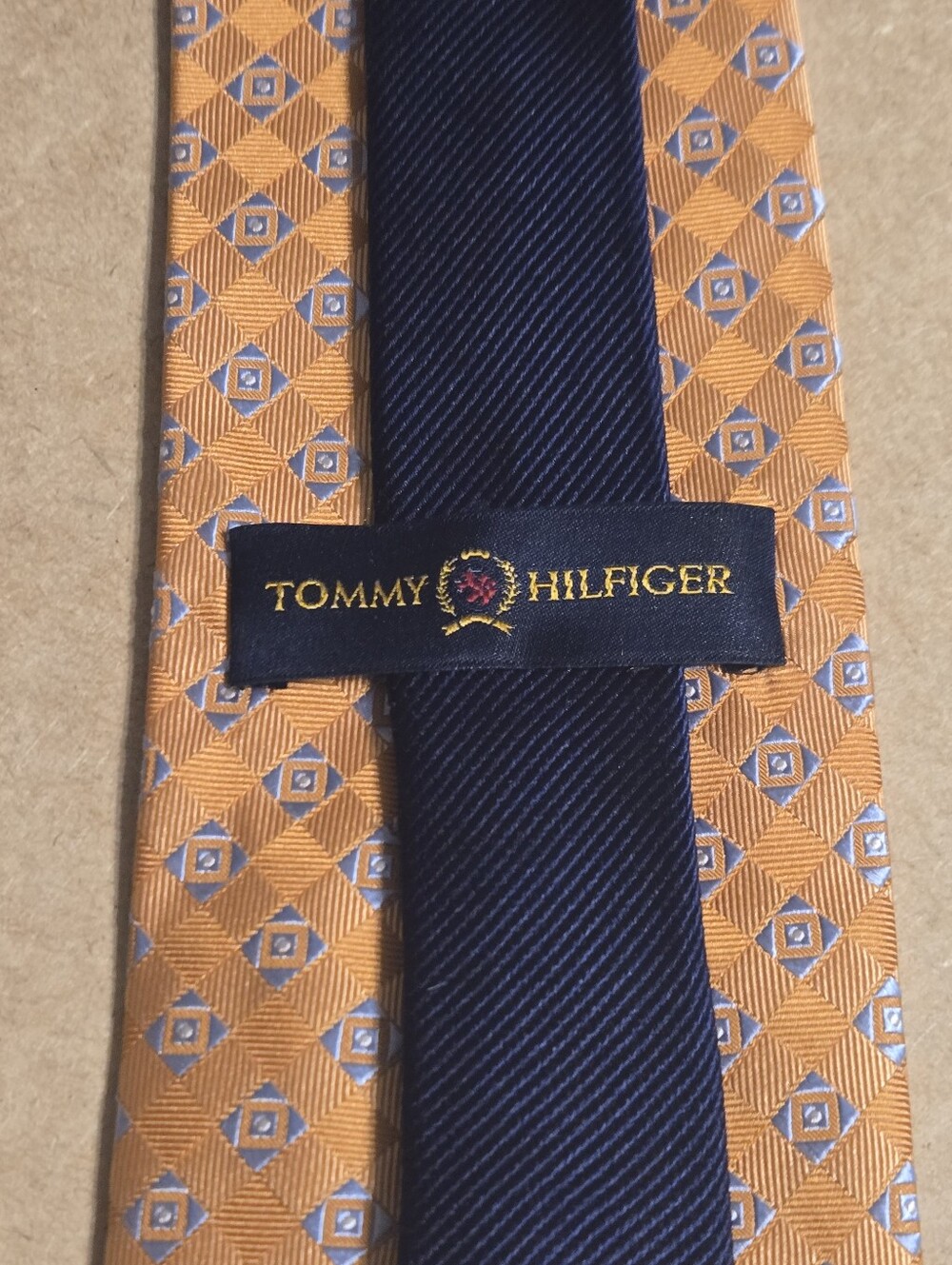 Tommy Hilfiger 100% Silk 2 Toned Tie NWT - Geometric/Solid Copper/Blue